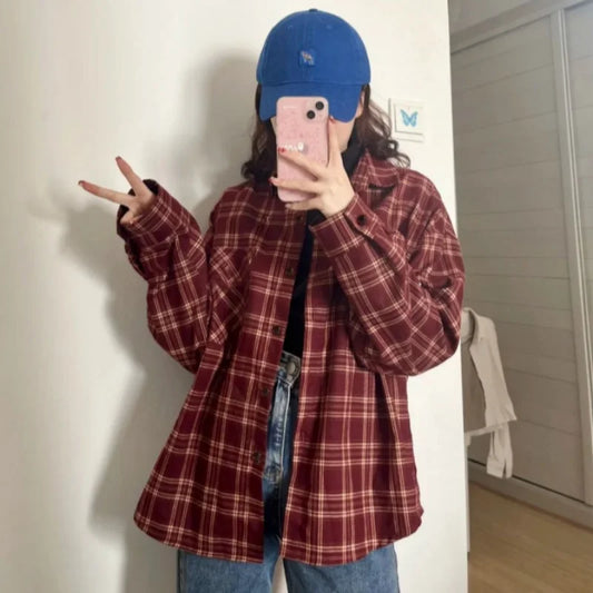 Dark Academia Red Check Shirt - Vintage Plaid