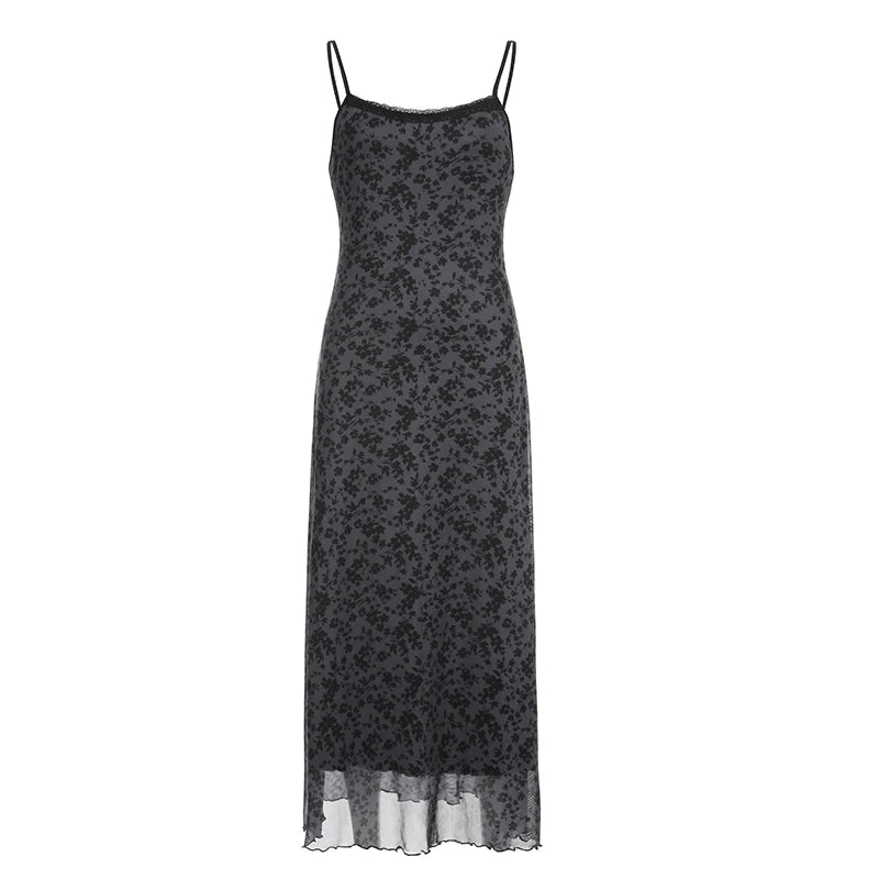 Dark Academia Gothic Floral Mesh - Long Dress