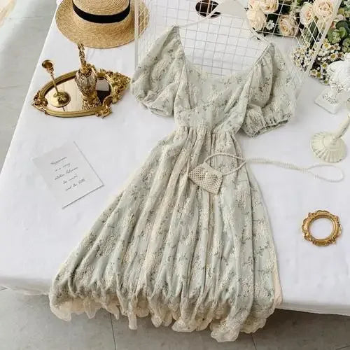 Dark Academia French Fairy Dress - Puff Sleeve
