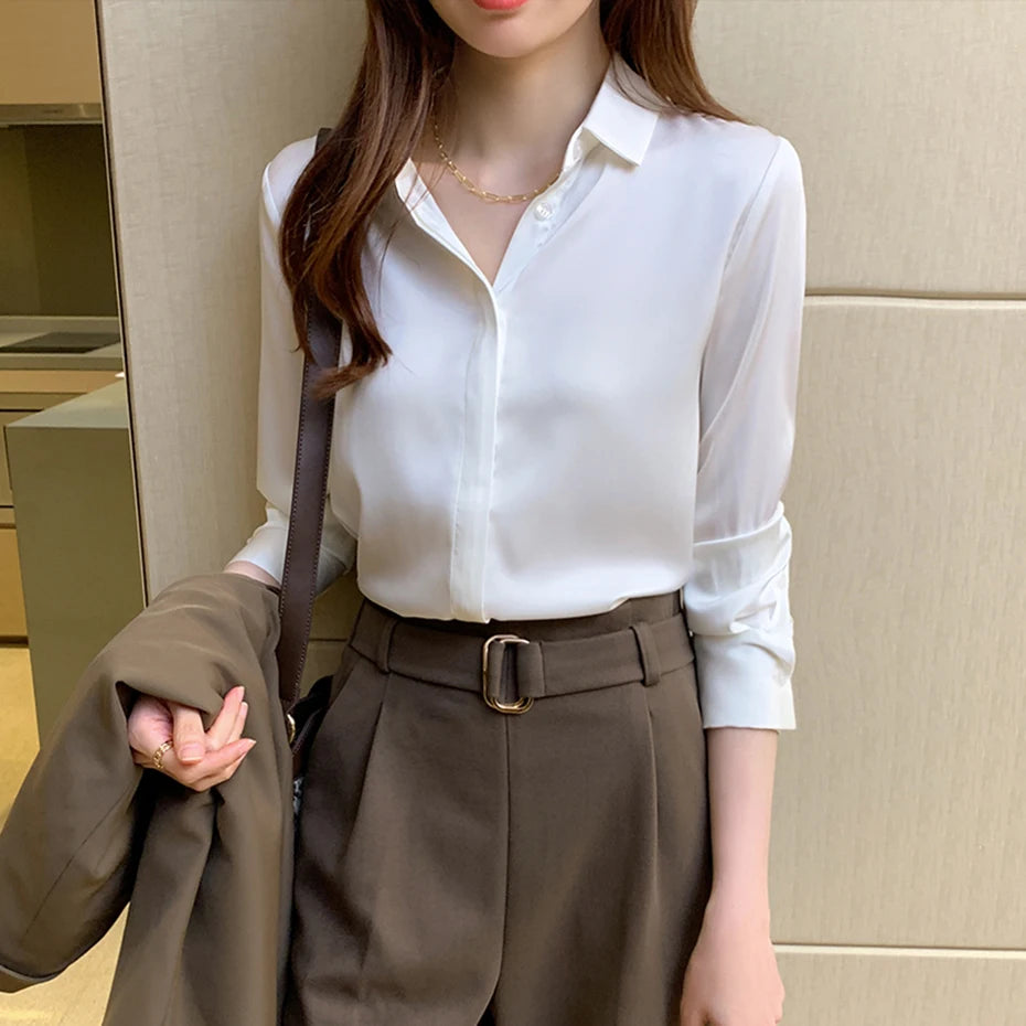 Dark Academia Silk Satin Shirt - Long Sleeve