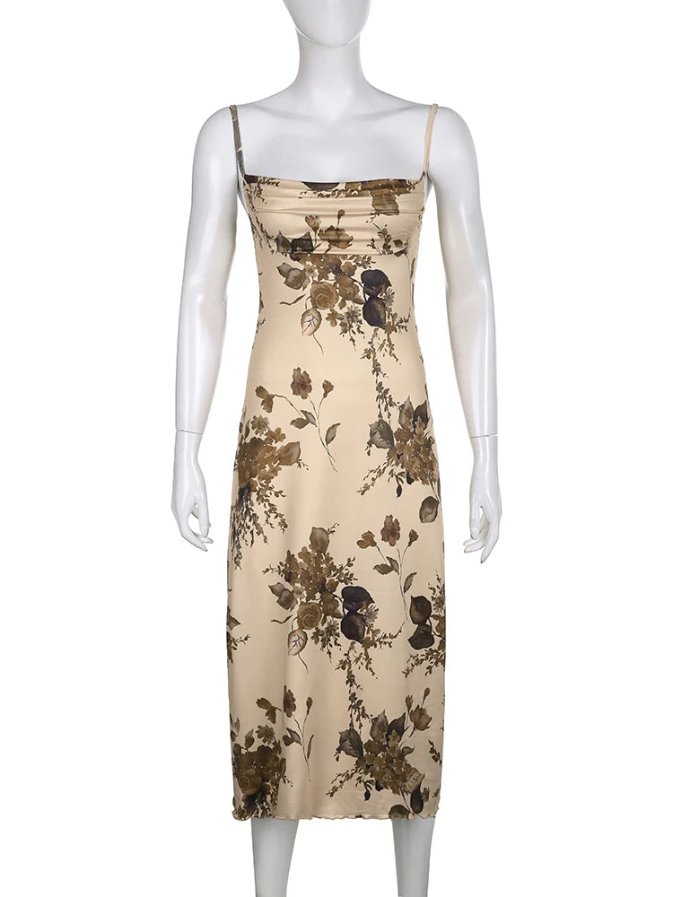 Dark Academia Floral Maxi - Backless Y2K Style