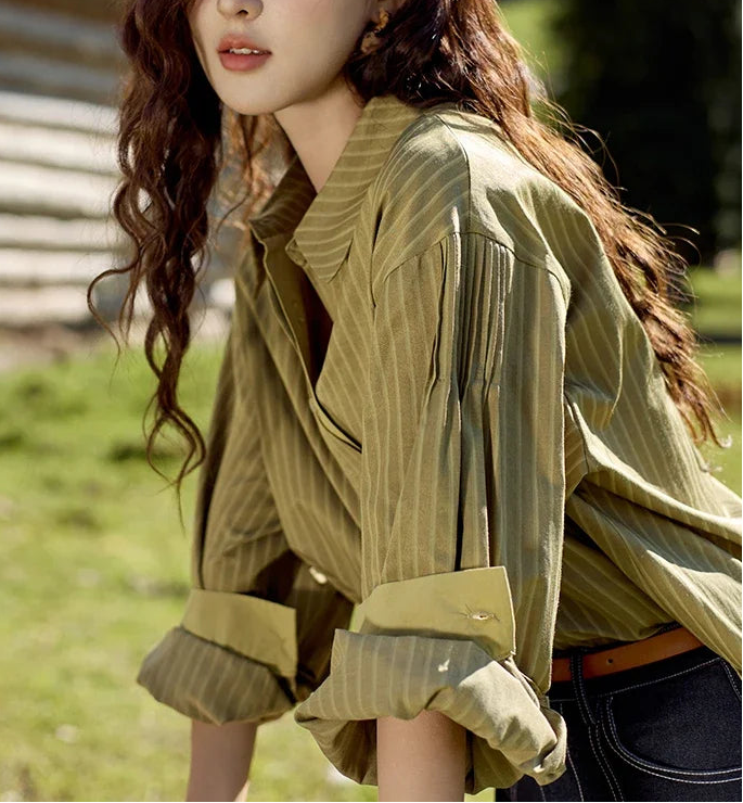Dark Academia Striped Shirt - Contrasting Cuffs