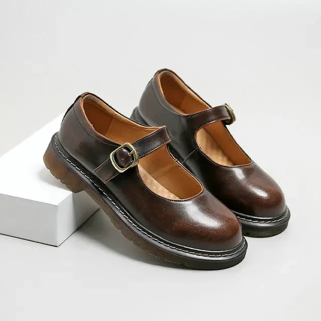Dark Academia College Shoes - Thick Sole Cowhide