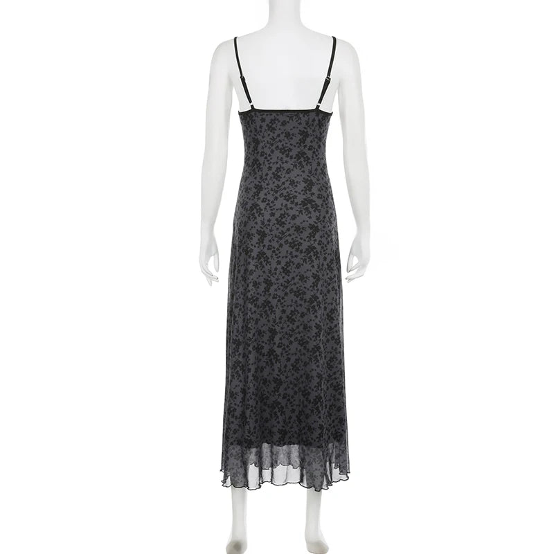 Dark Academia Gothic Floral Mesh - Long Dress