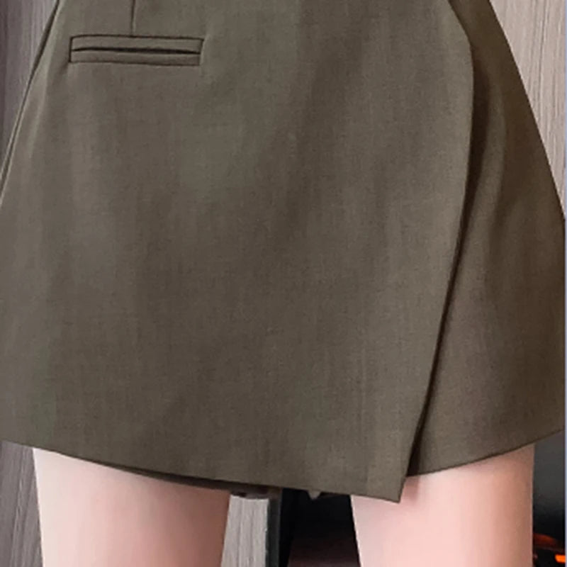 Dark Academia Gray Irregular Shorts - Belt Elegant