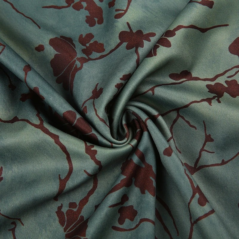 Dark Academia Green Floral Skirt - Vintage Mid-Calf Style