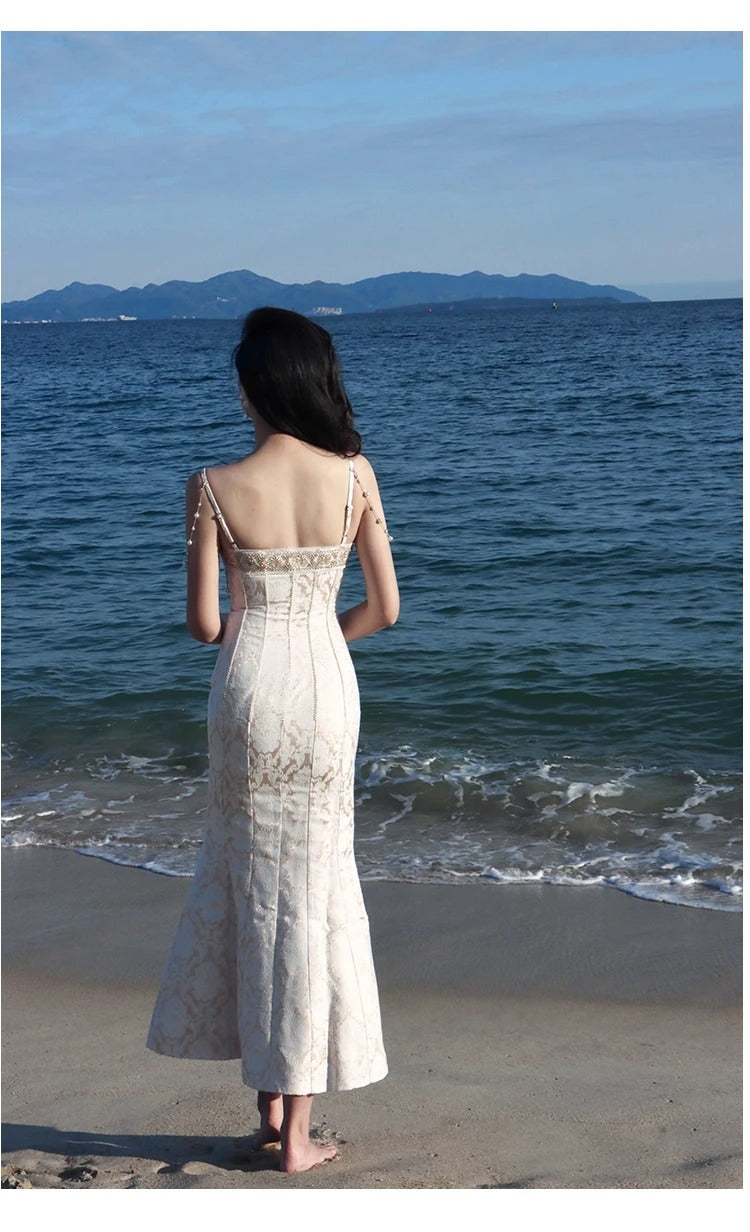Dark Academia Mermaid Prom Dress - Pearl Beading