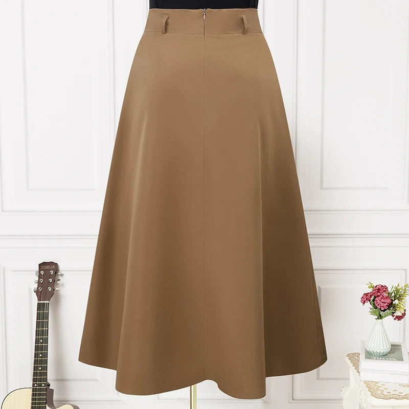 Dark Academia Pleated Swing Skirt - High Waist Long Style