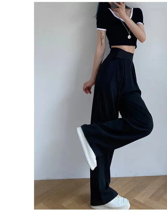 Dark Academia Brown Wide Leg Suit Pants - High Waist Vintage