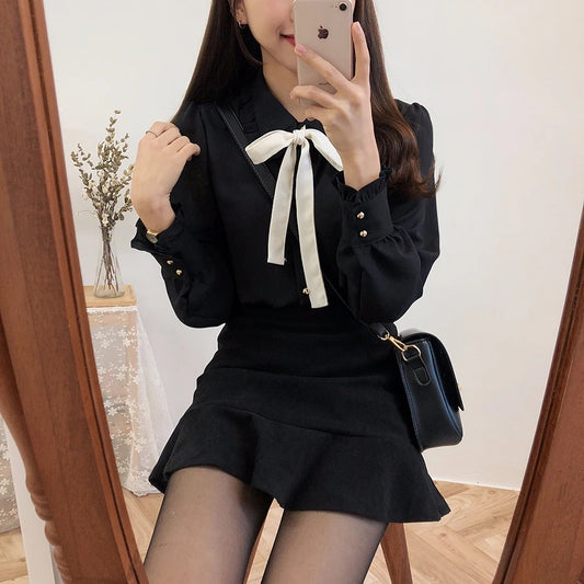 Dark Academia Chiffon Bow Tie Blouse - Preppy