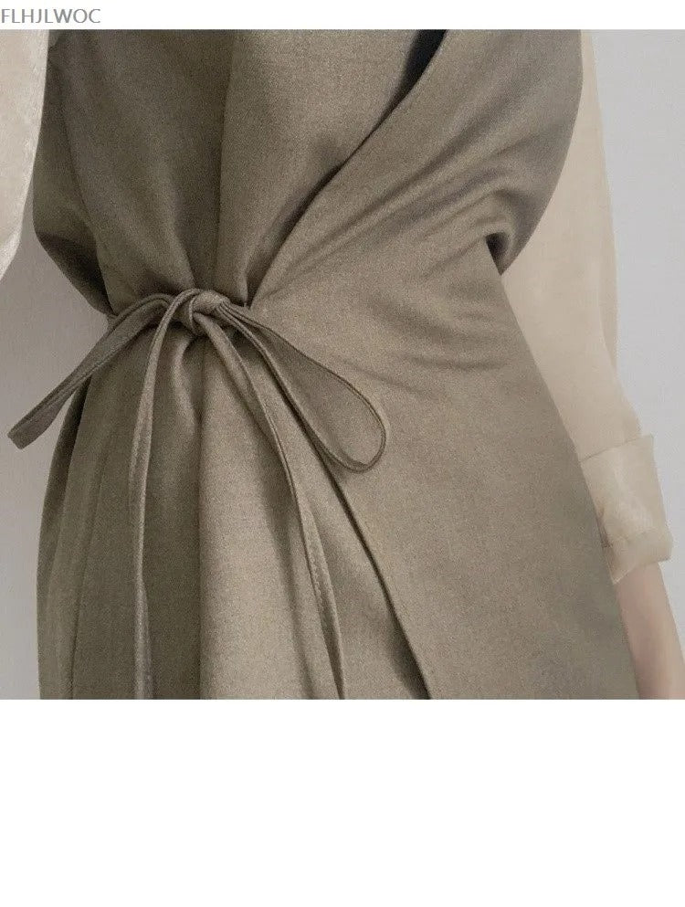 Dark Academia Two-Piece Chic Outfit - Button Shirt Dress