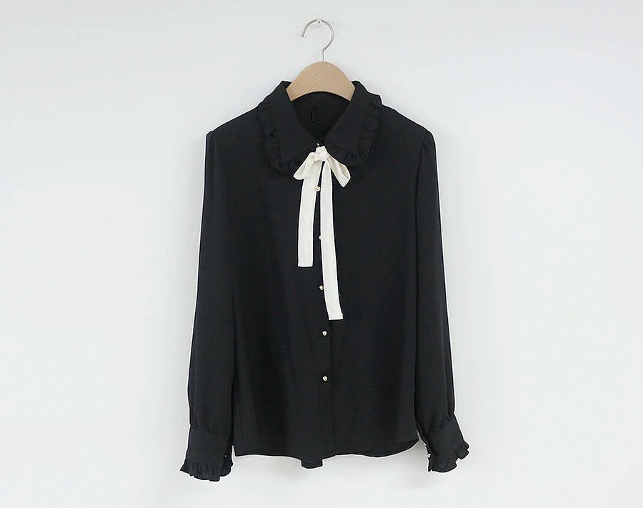 Dark Academia Chiffon Bow Tie Blouse - Preppy