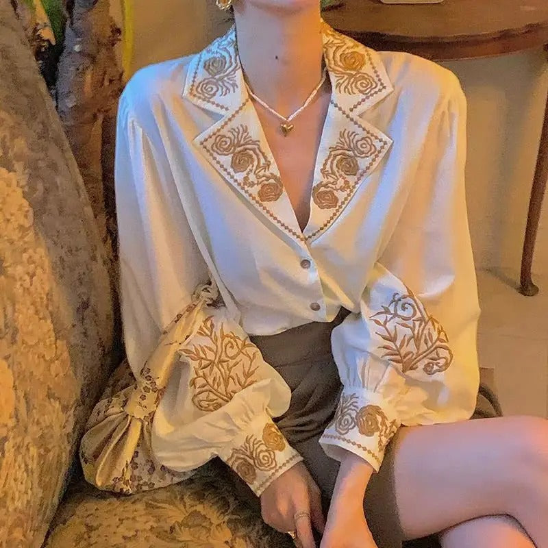 Dark Academia Lantern Sleeve - French Retro Blouse