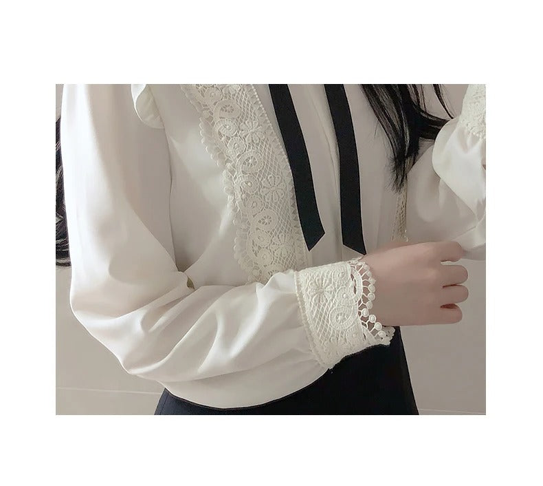 Dark Academia Peter Pan Collar Blouse - Ruffled