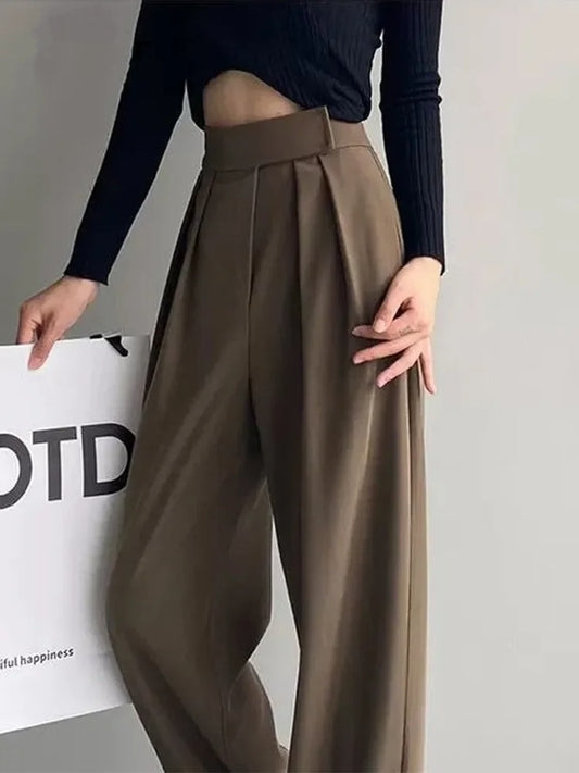 Dark Academia Brown Wide Leg Suit Pants - High Waist Vintage