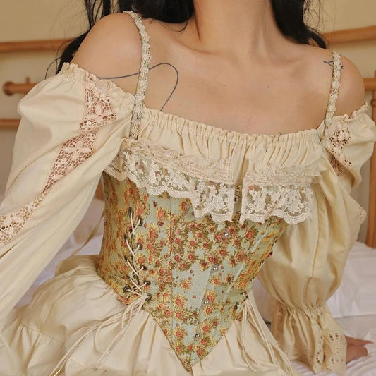 Dark Academia Cottagecore Corset - Floral Lace